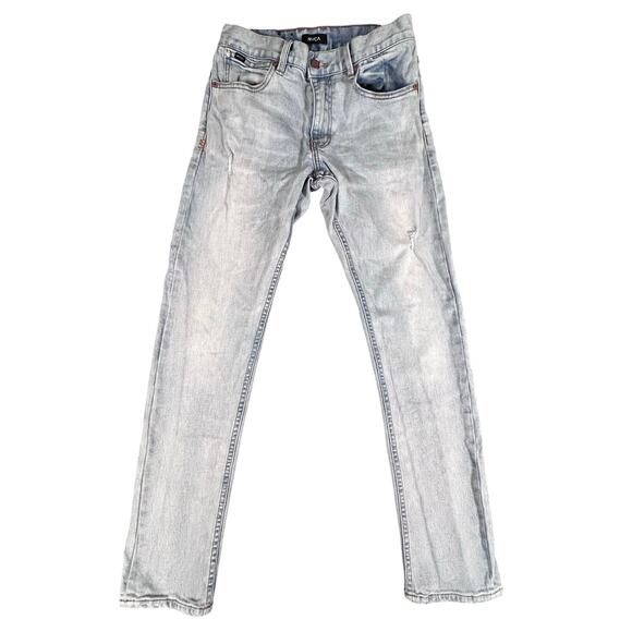 RVCA Daggers Fit Distressed Jeans Women's 28 Light Blue Slim Straight Leg Pants - Picture 1 of 9